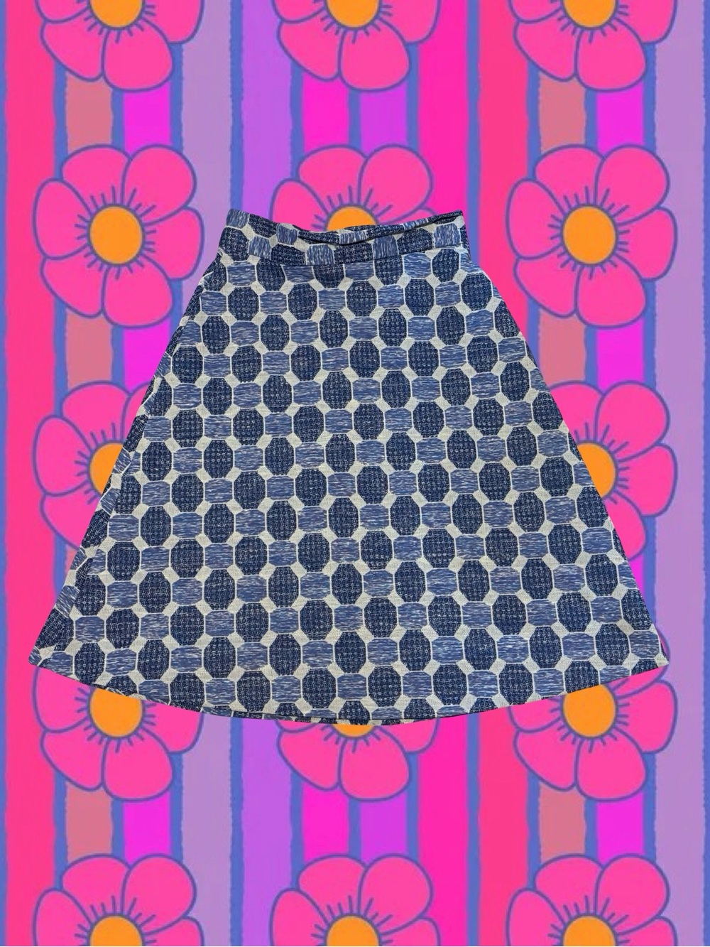 Vintage 60s Blue Geometric Circle Skirt